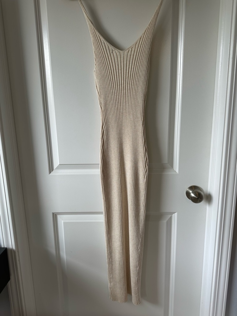 Lulu's Cream Ribbed Button-Front Maxi Dress - Picture 4 of 5